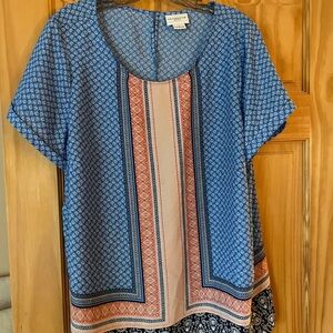 Liz Claiborne Blue and Pink Geometric Blouse